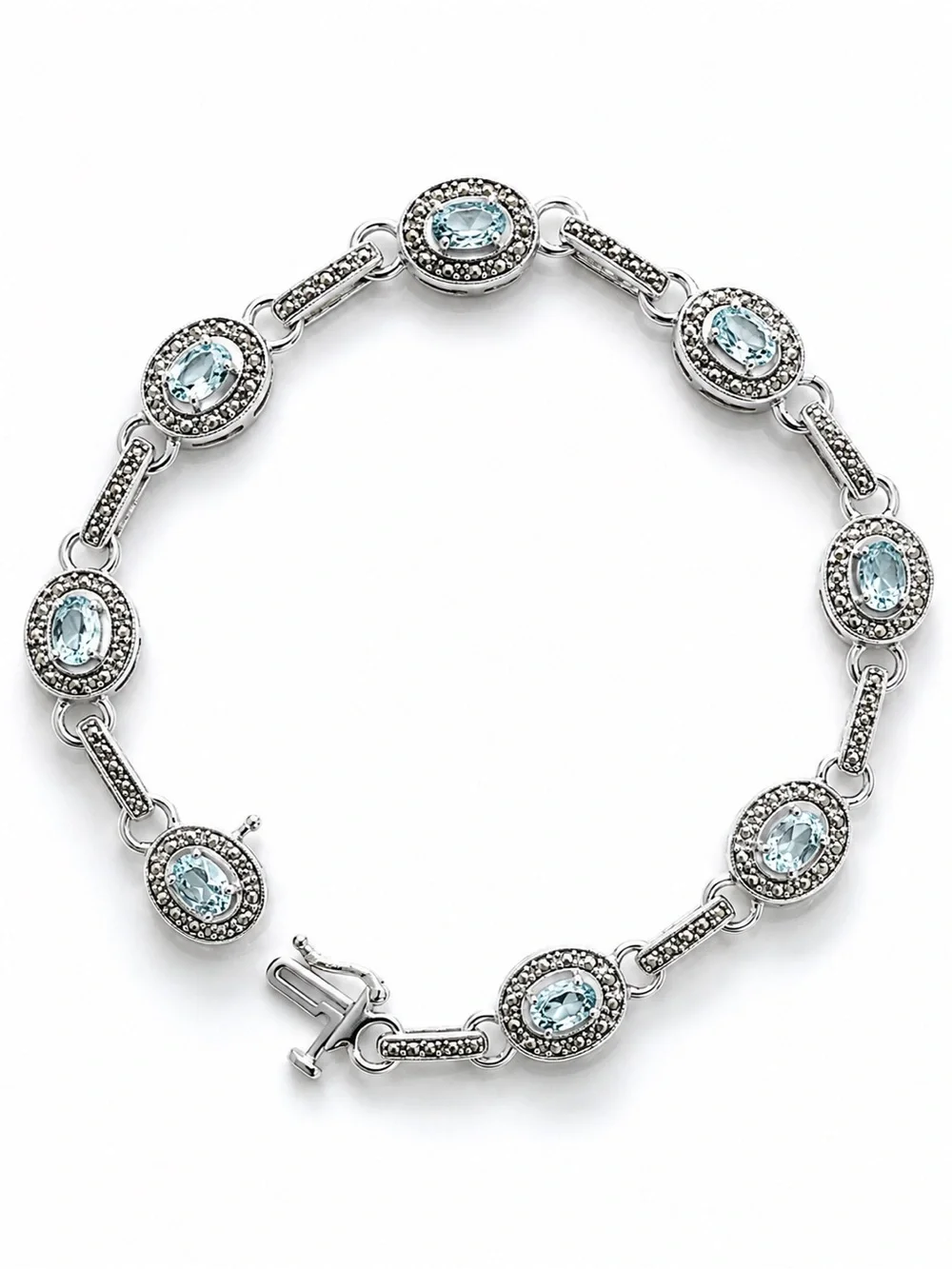 ✨ Vintage-Style 925 Sterling Silver Aquamarine Bracelet – 7” ✨